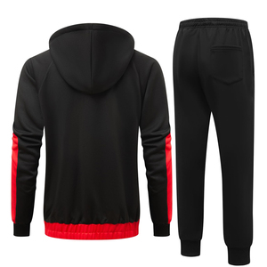 Men's Black Red Color Block Fleece Tracksuit <b>Pants</b> Elastic Waist Side Pockets Casual Winter Wear Regular Fit Full Length - Product Image 2