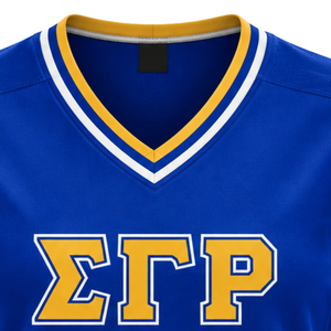Maillot de hockey Sigma Gamma Rho pour femmes, bleu royal, avec motif Poodle personnalisé, col en V, manches courtes, uniforme d'équipe athlétique de sororité grecque - Product Image 5