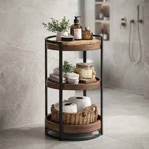 Wood 3 Tier <b>Storage</b> <b>Cart</b> with Metal Frame for Kitchen Living Room Bathroom Minimalist Design - Product Image 1