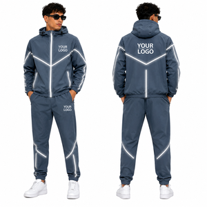 Survêtement coupe-vent réfléchissant à capuche pour homme, ensemble de course deux pièces en coton avec logo personnalisé, collection printemps, directement de l'usine, vêtements de sport athlétiques - Product Image 6