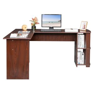 Scrivania per computer ad angolo retto in legno a forma di L con librerie a due livelli RT - Product Image 3
