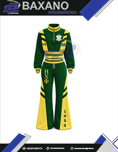 Ensemble de survêtement vert et jaune pour femmes Chi Eta Phi, manches longues, demi-zip, cordon de serrage, pantalon de jogging, tenue sportive décontractée - Product Image 4
