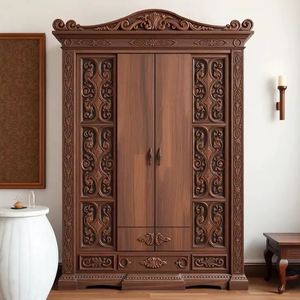 Luxury Handcrafted Solid Wood 2 Door <b>Wardrobe</b> Ornate Scrollwork Carving Premium Finish Armoire - Product Image 1