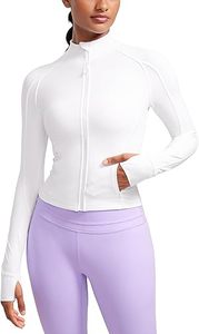 Camiseta Deportiva Blanca para Mujer, Manga Larga, Cuello Alto con Cierre, Cuello en V, Transpirable, Spandex/Poliéster, Color Sólido, Corte Ajustado - Product Image 5