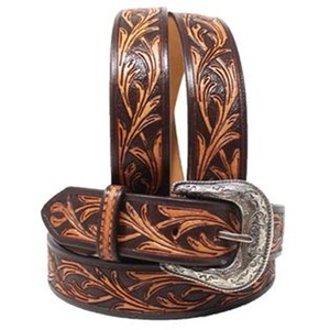 Ceinture en cuir occidentale gravée de motifs floraux, en cuir de vachette, avec boucle argentée de créateur, style vintage décontracté, ceinture en cuir repoussé peinte à la main - Product Image 1