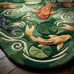 Alfombra de Felpa Suave con Diseño de Peces Koi Japoneses, Forma Irregular, Hecha a Mano, para Sala de Estar, Dormitorio, Decorativa y Estética - Product Image 3