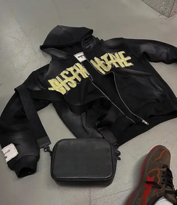 Personnalisation de sweat à capuche de sérigraphie personnalisée tissu de boucle vintage délavé au soleil en détresse fabricants de sweats à capuche coupés et cousus - Product Image 3