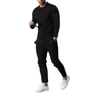 Men Solid Tracksuit Crew Neck Full Sleeve Drawstring <b>Pants</b> Casual Lightweight <b>Spandex</b> Cotton Fit Skinny Ankle-Length - Product Image 2