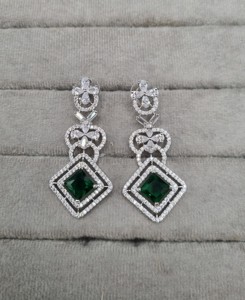 Princess Cut Stone Studded Micro Pave American <b>Diamond</b> Border Dangle <b>Earrings</b> For Party Wear Square Shape AD <b>Earrings</b> Wholesaler - Product Image 2