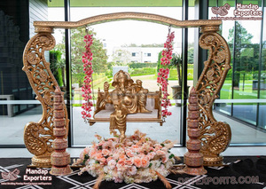 Configuración de decoración de entrada de boda con temática de Ganesha hecho de madera con marco de fondo decoración temática de entrada de Ganesha tallada de madera Reino Unido - Product Image 4