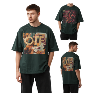 Camiseta de Hombre Verde Oscuro con Estampado DTF, Diseño Gráfico Abstracto en Movimiento, Talla Grande, de Algodón - Product Image 3