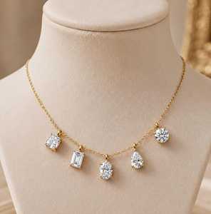 Collier pendentif en or massif 10K 14K 18K avec diamant de laboratoire de couleur E, pureté VVS, taille princesse, ronde, poire, ovale, marquise, émeraude - Product Image 2
