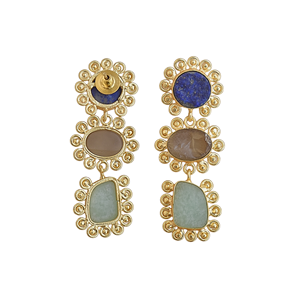 Pendientes de Piedras Múltiples de Lapislázuli y Cuarzo Ahumado Chapados en Oro, Joyería Semipreciosa de Boutique para Mujer - Product Image 2