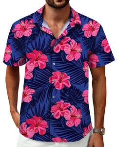 Camisa de hombre con estampado tropical de manga corta, informal, con botones, para la playa, de verano, vibrante, colorida, con estampado floral, camisa de verano para hombre - Product Image 1