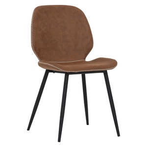 Chaise de salle à manger industrielle vintage en cuir PU marron avec surpiqûres décoratives blanches, chaise d'appoint sans accoudoirs de style moderne du milieu du siècle - Product Image 1