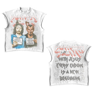 Camiseta 100% algodón para hombre, corte holgado, algodón grueso de 260 GSM, sin mangas, color beige deslavado con estampado grunge, tacto suave. - Product Image 6