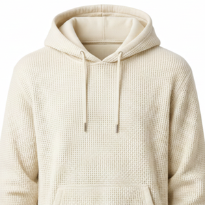 OEM High demand <b>Men's</b> Waffle Knit Hoodie Textured <b>Pullover</b> Ivory color Hooded Sweatshirt Streetwear - Product Image 2