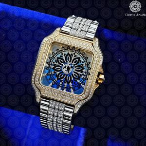Charm Jewells Luxury Stainless Steel <b>Watch</b> Square Case Analog Quartz Movement <b>Diamond</b> Encrusted Band Unisex - Product Image 2