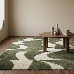 Alfombra de Lana Premium Hecha a Mano, Antideslizante, de Pelo Medio, Diseño Geométrico Abstracto Moderno, con Base de Silicona y Algodón para Sala de Estar - Product Image 1