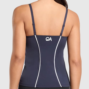 Débardeur de sport pour femme, yoga, fitness, logo personnalisé sur le devant, couleur unie, respirant, séchage rapide, tissu en toile, 220g polyester/coton - Product Image 4