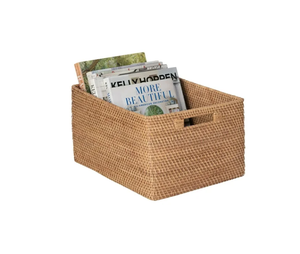 Artex HaiNam Natural Rattan <b>Storage</b> <b>Basket</b> <b>Rectangle</b> With Handles Rustic Multi-Purpose Organizer - Product Image 2