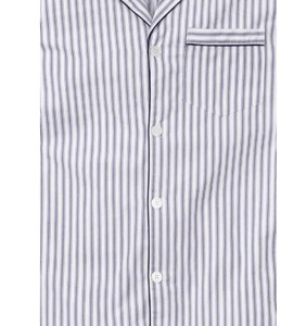Pyjama d'été rayé pour homme, lavable en machine, respirant, confortable, anti-plis, avec poches, manches longues, 100% coton - Product Image 2