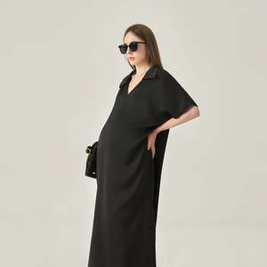 Polo de satén de seda transpirable con cuello en V, manga regular, tejido minimalista, cintura holgada, midi, con botones, para verano, OEM ODM - Product Image 1