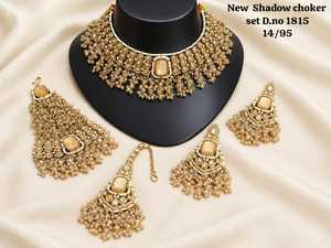 Ensemble collier choker en pierre rose plaqué or avec boucles d'oreilles et Maang Tikka, bijoux de mariée indiens - Product Image 3