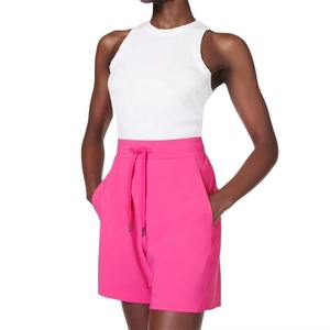 Shorts de punto de color liso para mujer, cintura media, con bolsillos, cierre con cordón, ajuste holgado informal, transpirables, para hacer ejercicio - Product Image 5