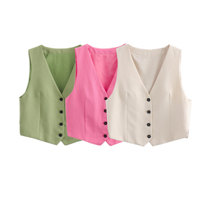 Chalecos y Chaquetas de Mujer con Cuello de Solapa, Botones Blancos en la Espalda, Cordones y Tejido, Estilo Casual y a la Moda - Product Image 2