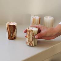 Porte-bougie en marbre rond artisanal en pierre naturelle de luxe pour une décoration élégante de la maison Noël