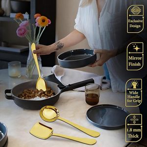 Juego de 3 Cucharas de Servir Doradas de Acero Inoxidable para Mesa de Comedor, Cocina, Arroz, Curry, Ensalada, Postre - Product Image 2