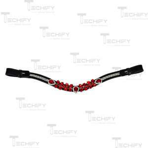 Premium Red Crystal Horse Browband Black Leather Rhinestone Headstall Decorative <b>Equestrian</b> Riding Accessory - Product Image 6