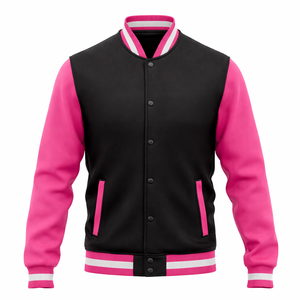 Custom Men's Leather Varsity Jacket Two Tone Bomber Style Stand Collar Button Front Embroidered Logo Loose Fit Winter Outerwear - Product Image 2