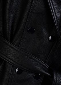 Veste en cuir d'agneau noir courte – Manteau ceinturé pour femme style streetwear - Product Image 5