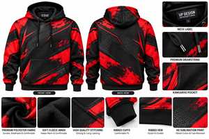 Sudadera con Capucha Personalizada Roja y Negra con Estampado Gráfico, Sudadera de Gran Tamaño, Estilo Urbano, Unisex, Ropa Casual de Moda, OEM - Product Image 5