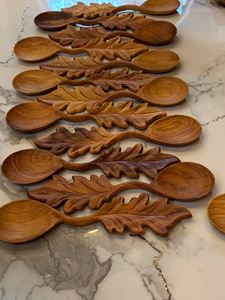Vietnam Rustic Carved Scoop Leaf Wooden <b>Spoon</b> Hardwood Material for Tea Coffee Spice Scoop Kitchen <b>Serving</b> Tool - Product Image 3