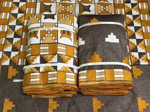 Couvre-lit en tissu de coton à motif géométrique tissé, marron jaune abstrait, textile de maison - Product Image 1