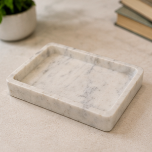 Rectangle Marble <b>Storage</b> Tray Minimalist Design Durable Indoor Bathroom <b>Tabletop</b> Accessory - Product Image 4