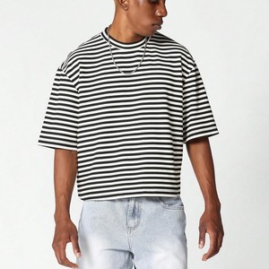 Wholesale Casual 100% Cotton 220g Striped Tshirts Breathable Summer Hot Sale Premium Quality Oversized Boxy Men's shirts - Product Image 1