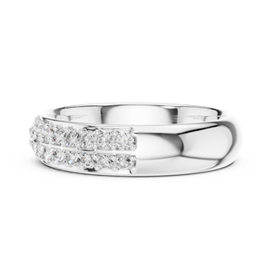 Anillo minimalista con diamante redondo cultivado en laboratorio, engastado en oro blanco de 18 quilates, media banda, para compromiso, fiesta, boda, uso diario y de oficina. - Product Image 4