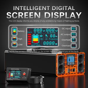 Inversor de Onda Sinusoidal Pura HOULI 3000W 5000W 6000W 7000W 8000W 10000W 12000W 12V 24V 220V, Convertidor de CC a CA con Pantalla LCD y Control Remoto - Product Image 4