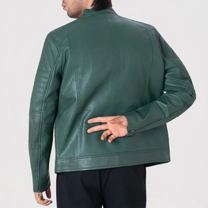 Icon by Gilani Men’s Bottle Green Biker Leather <b>Jacket</b> - Moto Cafe <b>Racer</b> <b>Jacket</b> - Product Image 4