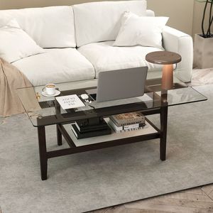 42-Inch Rectangular 2-Tier Glass Coffee <b>Table</b> with Storage Shelf - Product Image 4