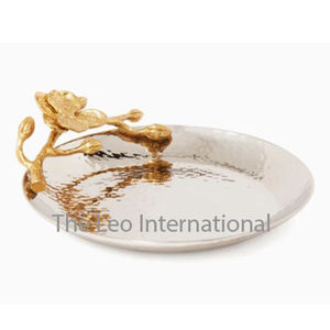 Plateau de service rond en bois recyclable à 5 sections avec poignées en métal aluminium – Fournitures en gros - Product Image 4