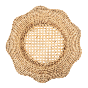 Floral Shape Bright Color Rattan Placemat, Vietnam Artisan Crafted Wicker Charger Plates, Luxury Sustainable <b>Table</b> Top Decor - Product Image 1