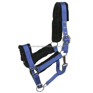 Double licou réglable en nylon pour cheval avec quincaillerie haute brillance de qualité supérieure et vison couvert sur le nez et les joues de la couronne - Product Image 2
