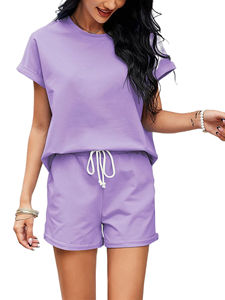 Conjunto de 2 piezas de algodón para mujer a precio asequible, venta al por mayor, conjunto informal multicolor de camiseta de manga corta y pantalones cortos para mujer - Product Image 2