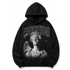 Sudadera con Capucha Estampada Emotion para Hombre, Oversize, Casual, de Algodón, Negra y Blanca, con Diseño de Logotipo Frontal, Manga Regular - Product Image 2
