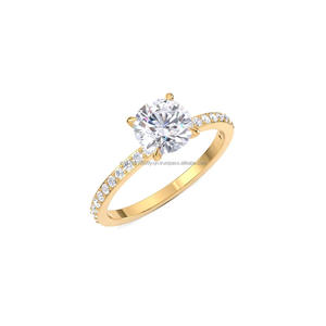 Round Cut Moissanite Diamond Solitaire Engagement <b>Ring</b> in 14K Yellow Gold Pave Band Wedding Promise Anniversary <b>Ring</b> - Product Image 1